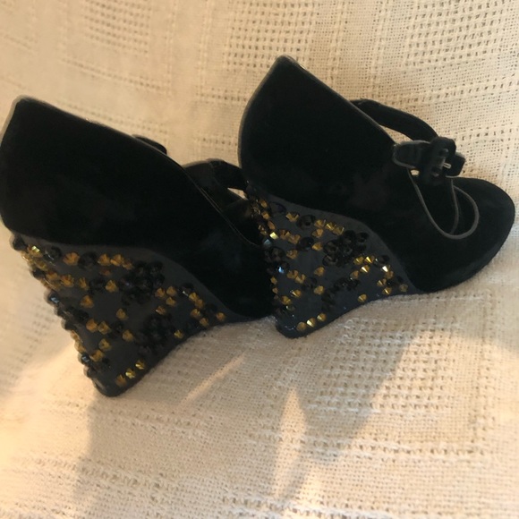LOUIS VUITTON Bijou Wedge Sole Pumps Black Size: 38 - Picture 5 of 7